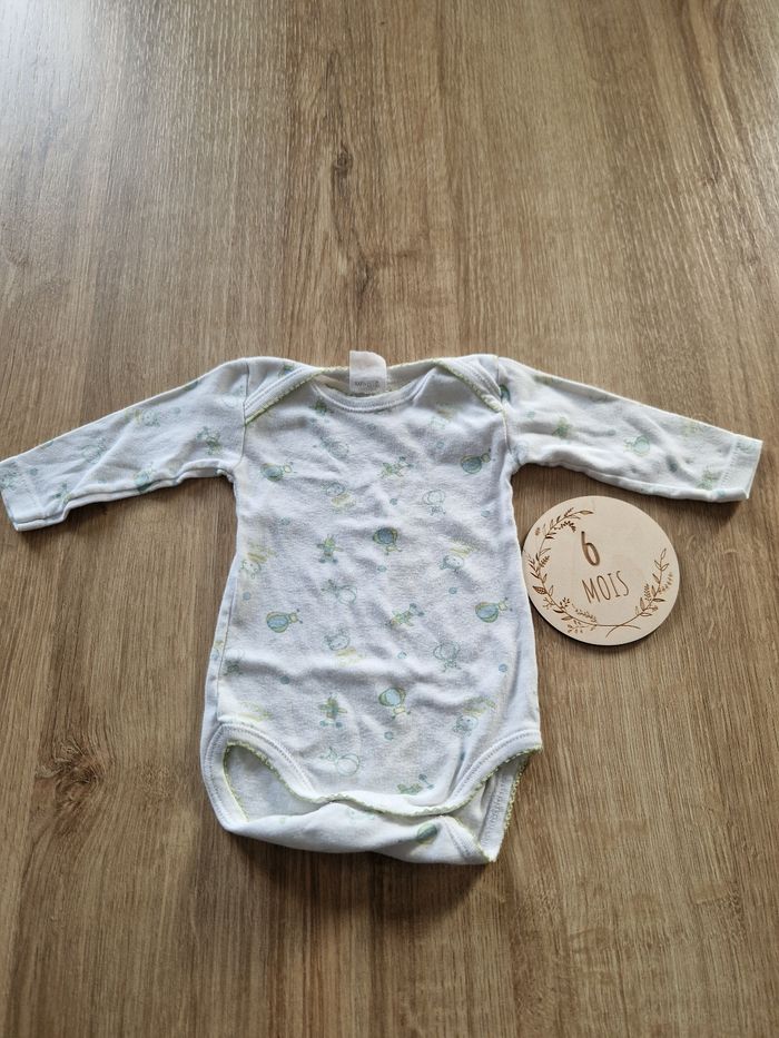 Body Bébé Manches Longues Blanc à Motifs (6 Mois)
