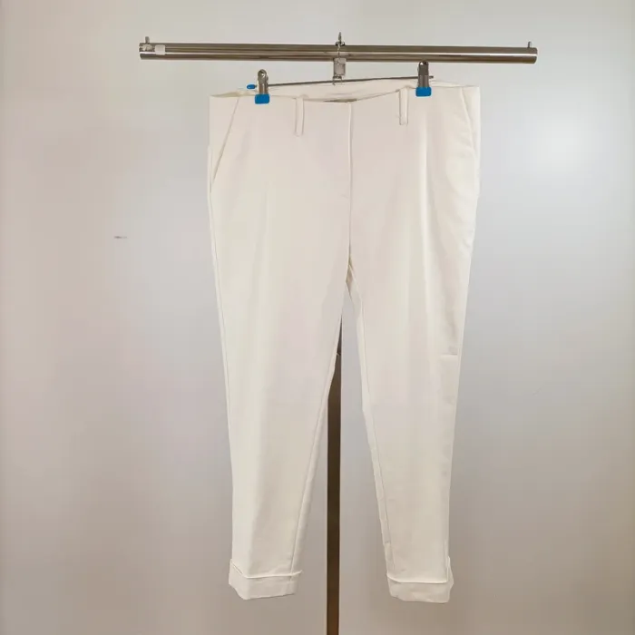 Pantalon blanc droit taille 42 Apostrophe chic classique élégant bas revers A1495