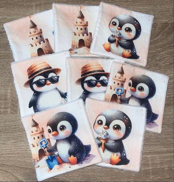 8 lingettes lavables pingouin 