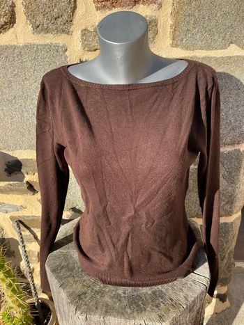 Pull en maille marron col bateau - Zara 