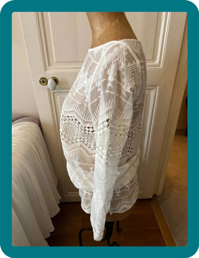 Blouse soie brodée coton manches 3/4 taille 38 - Anne Fontaine - photo numéro 5