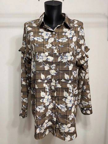 Chemise longue marron fleurie femme M/L neuve étiquetée