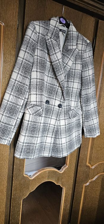 Veste blazer mi saison à carreaux gris et blanc
