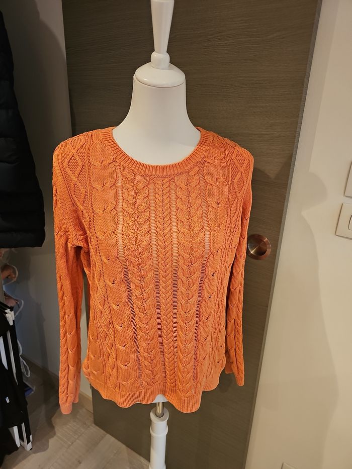 pull tommy hilfiger orange maille torsadée femme taille l