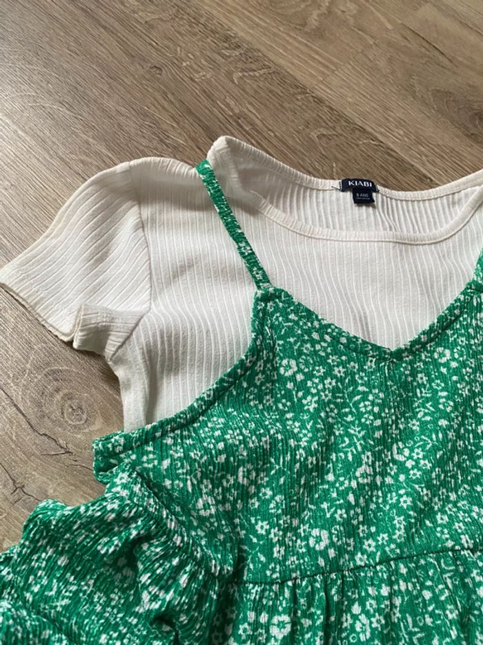 petite robe d’été verte à fleurs avec T-shirt blanc cousu - photo numéro 6