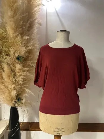 Pull léger manches 3/4 chauve souris bordeaux M