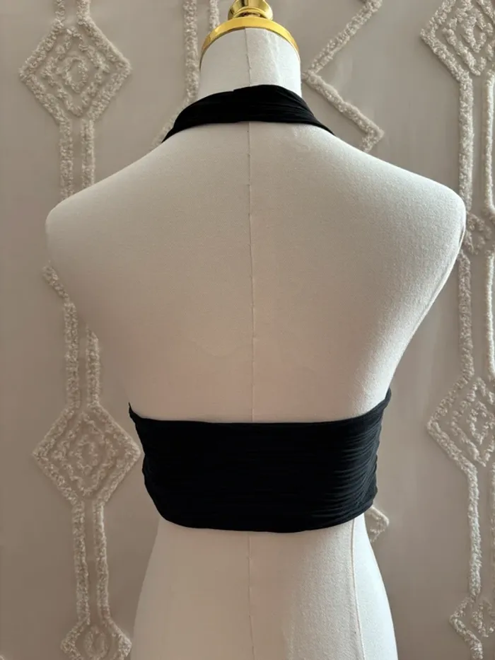 Top noir plissé à dos nu effet drapé – taille S – matière fluide et stretch - photo numéro 3