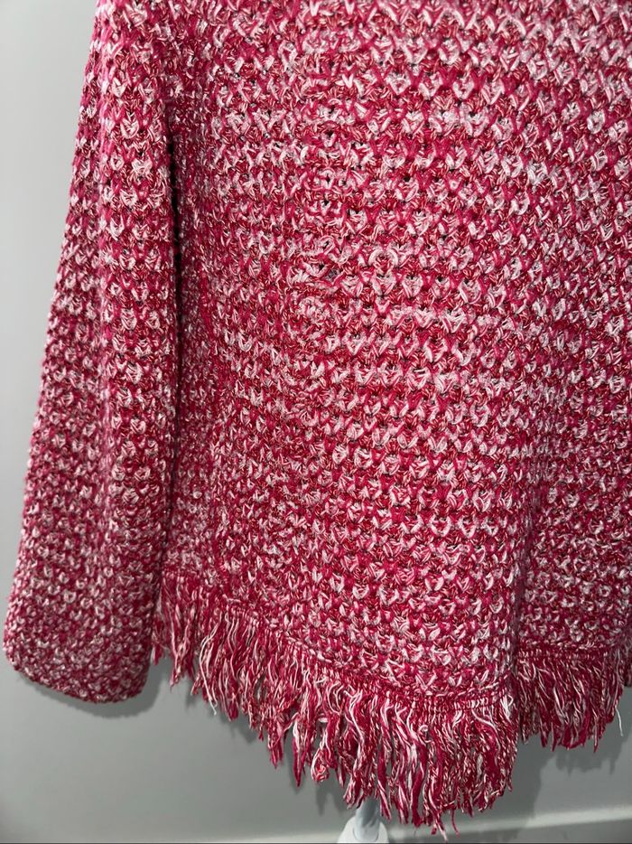 Blazer cardigan en tweed et franges rose fuchsia argenté et blanc Maje T3 40 L - photo numéro 6