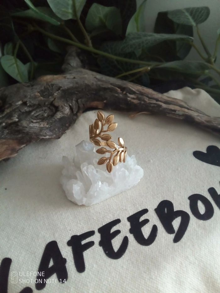 Bague bohème feuilles en acier doré