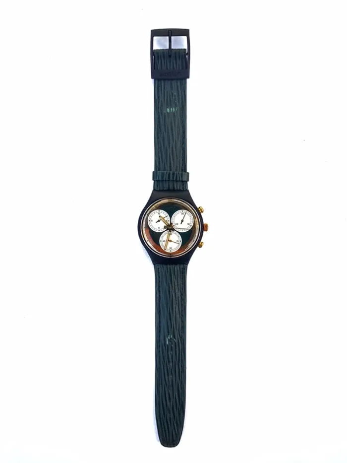 Swatch Watch SCB107 Rollerball 1991 Chrono Green Leather Swiss Quartz RARE