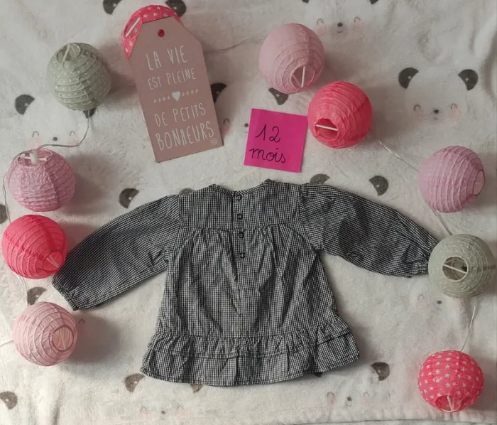 Tunique bébé fille 12 mois Sucre d'orge manches longues fleurs - photo numéro 4