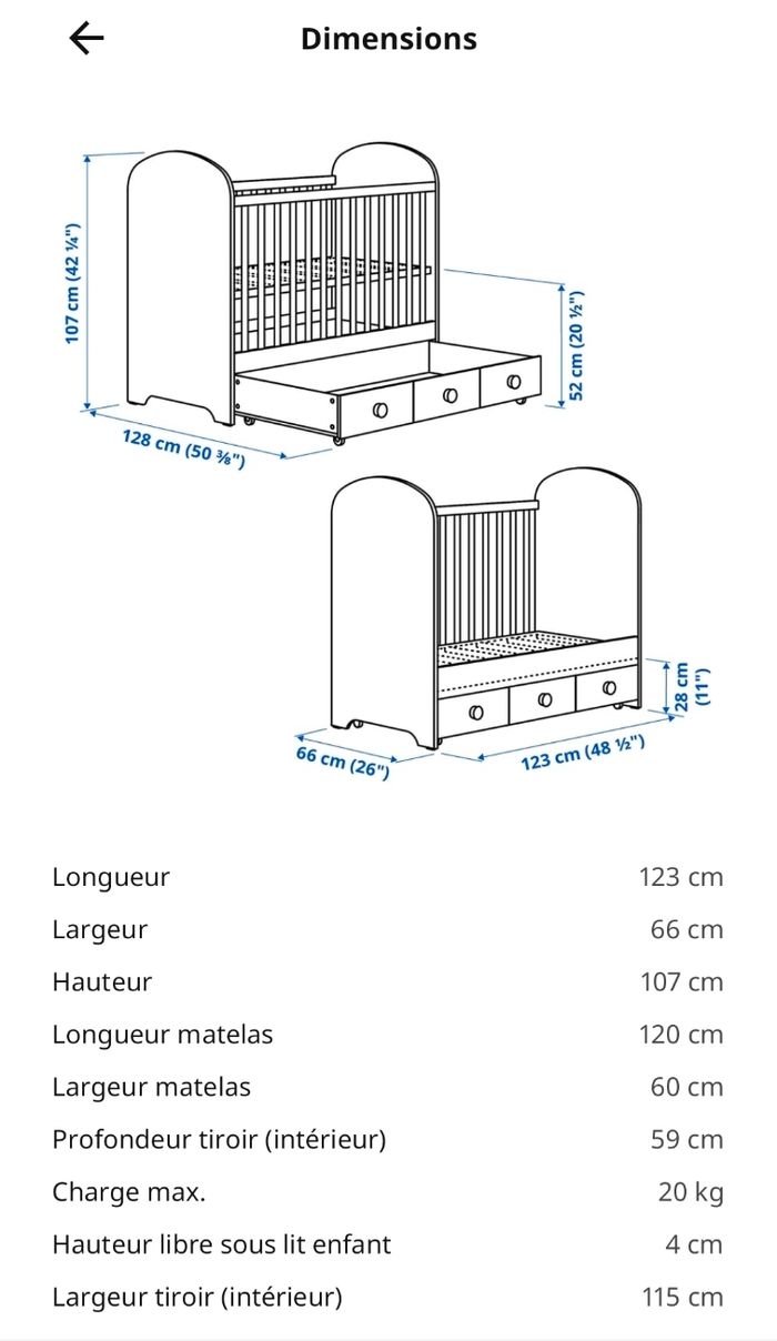IKEA GONATT lit bébé évolutif (2 hauteurs) avec tiroir / possibilité lot avec accessoires - photo numéro 7