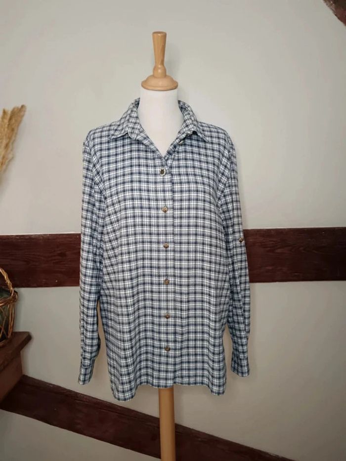 Surchemise à carreaux bleu blanc flanelle coton - photo numéro 2