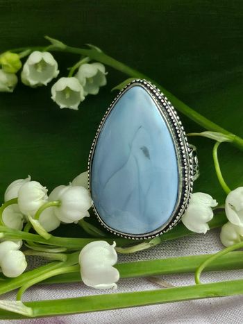 Grosse bague texturee argent sterling 925 avec pierre opal blue ohwee