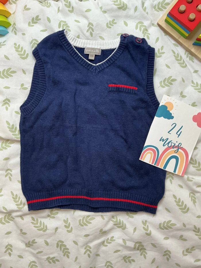 pull débardeur marine et rouge grain de blé 24 mois - photo numéro 2