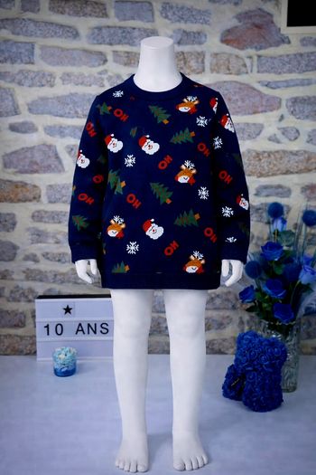 Pull de Noël en tricot marine et multicolore Garçon taille 10 ans marque Vertbaudet 🎸 