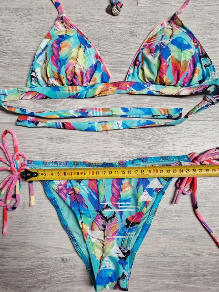 Maillot de bain bikini 2 pièces Banana Moon XS turquoise plumes - photo numéro 5