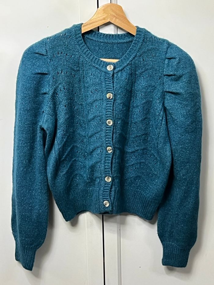Cardigan en maille pull bleu canard - photo numéro 4