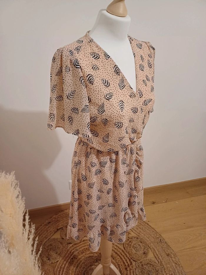 Robe fluide à imprimé Plumes Flamant Rose taille S 36