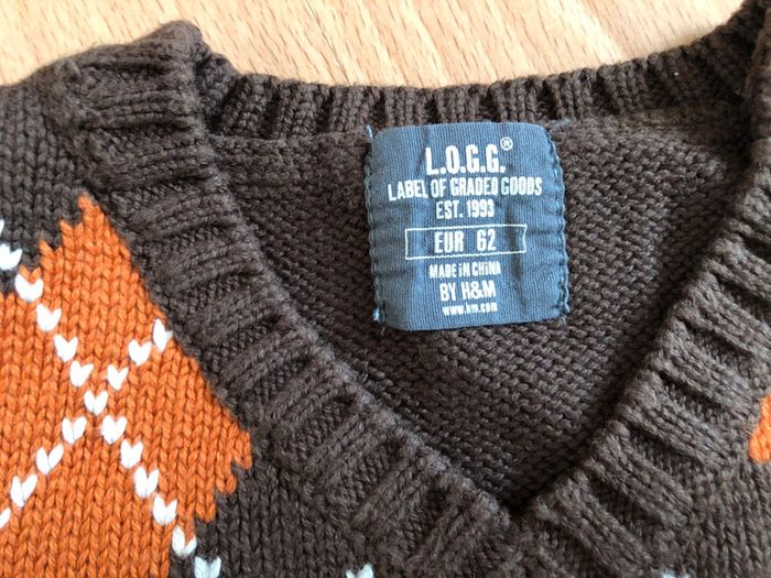 Joli pull sans manches marron et orange T. 3 mois/62cm garçon TBE - photo numéro 5