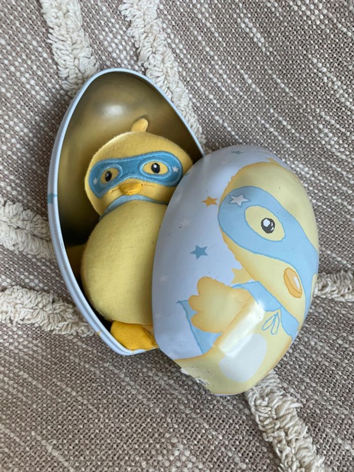 Peluche doudou 15cm sergent major poussin jaune héros cape bleu très bon état - photo numéro 2