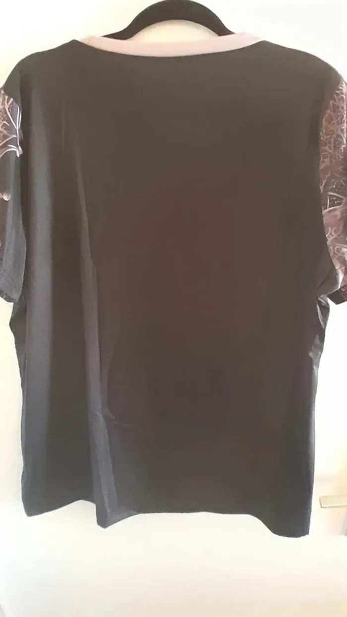 T-shirt imprimé femme, style Gothique, tête de mort avec fleurs roses, XXL - 46 - photo numéro 6