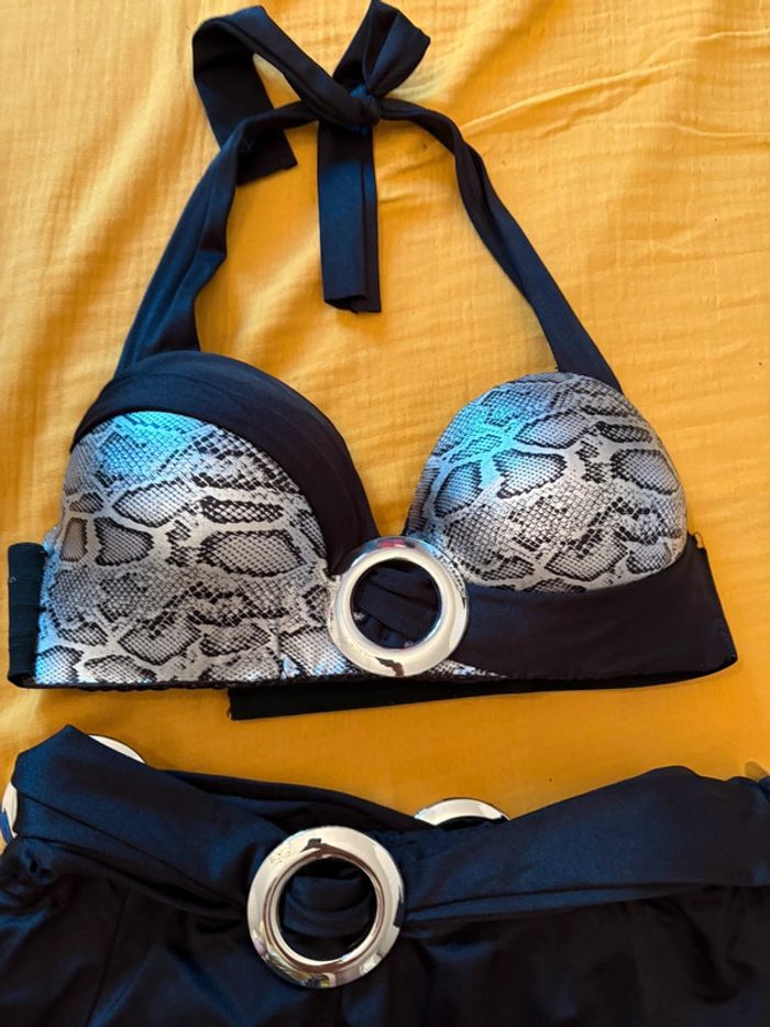 Costume de danse orientale noir et serpent argent - photo numéro 3