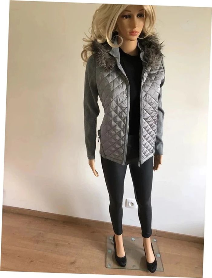 Veste légère grise neuve bi matière avec capuche Morgan taille M (valeur 60€) - photo numéro 6
