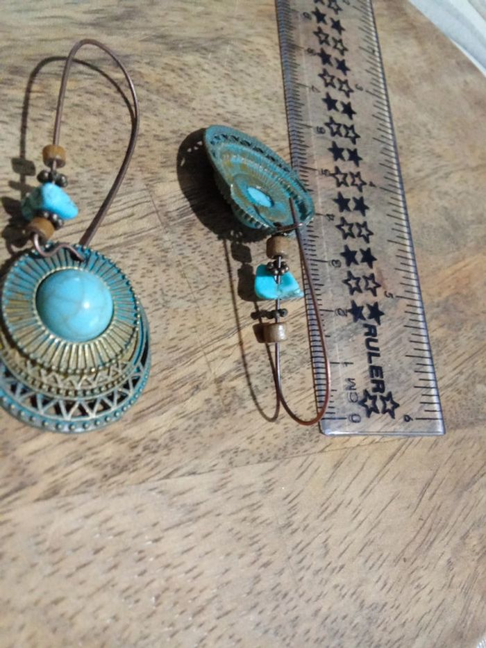 Boucles d'oreilles pendante avec Pierre style turquoise - photo numéro 5