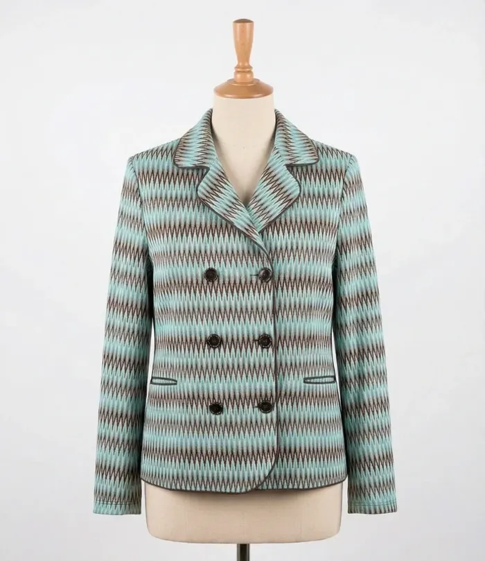 Veste blazer J.J. Garella motifs zigzag turquoise - Taille 38