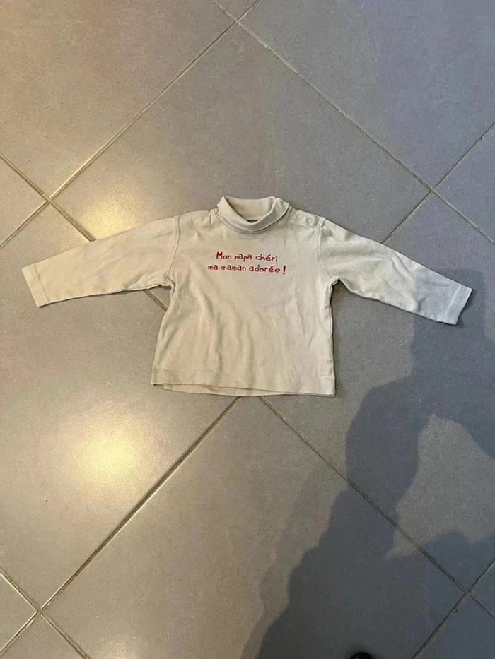 T-shirt col roulé Manches longues - Grain de blé - Gris, beige & rouge - 23 mois