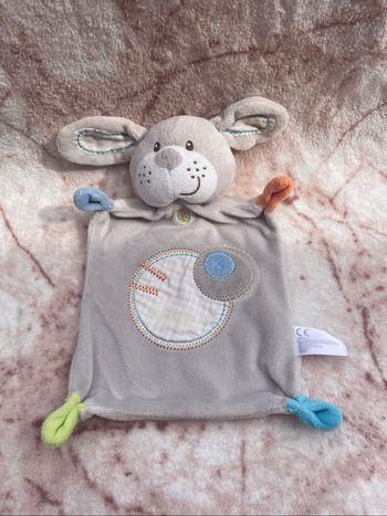 Doudou plat rectangulaire chien gris rond Vichy Nicotoy