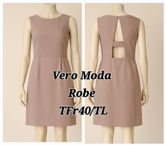 Vero Moda Robe TFr40/TL-Beige/Ecru- Sans manche, Doublée avec Dos Fantaisie en TBE