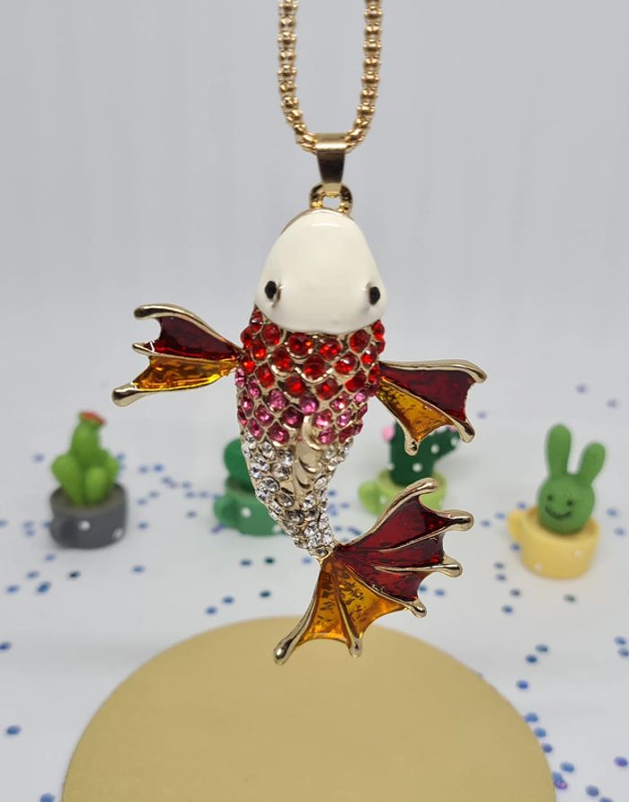 Collier doré carpe koï rouge et orange - photo numéro 6