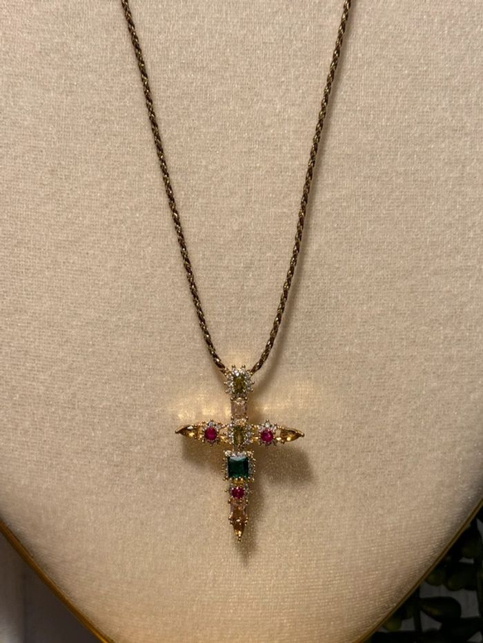 Collier réglable cordon tressé croix cristaux et acier inoxydable or habaha Paris - photo numéro 5