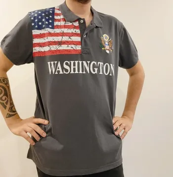 Polo Robin Ruth Washington USA XL brodé drapeau américain vintage - Gris