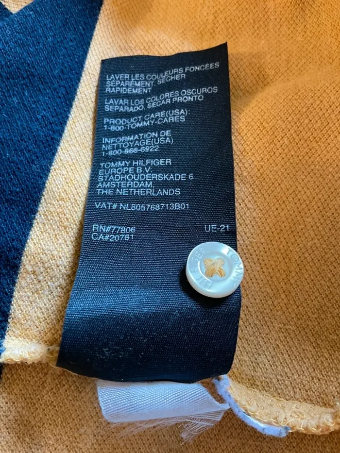 Polo manches longues moutarde à rayures bleu marine pour homme Tommy Hilfiger taille L 470 - photo numéro 12