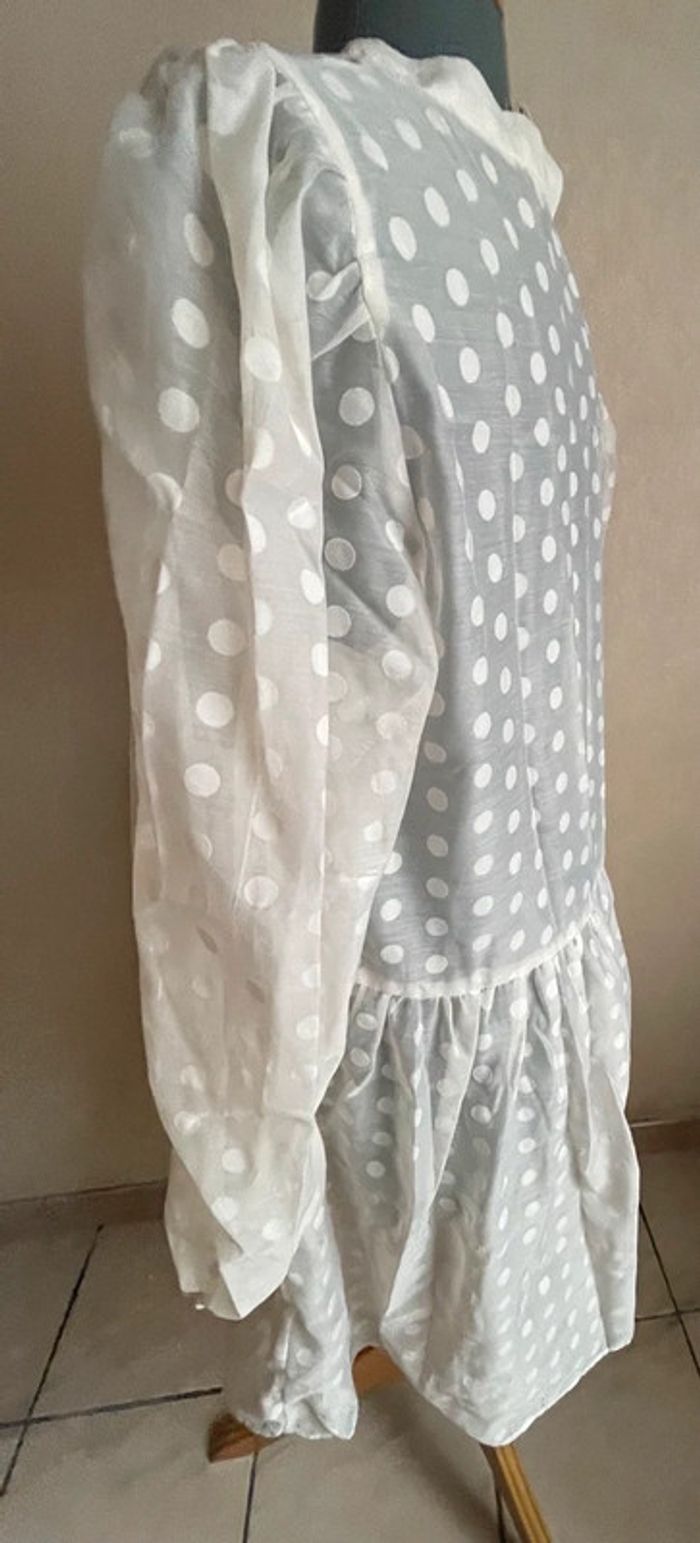 Robe organza écru jacquard à pois neuve t M - photo numéro 9