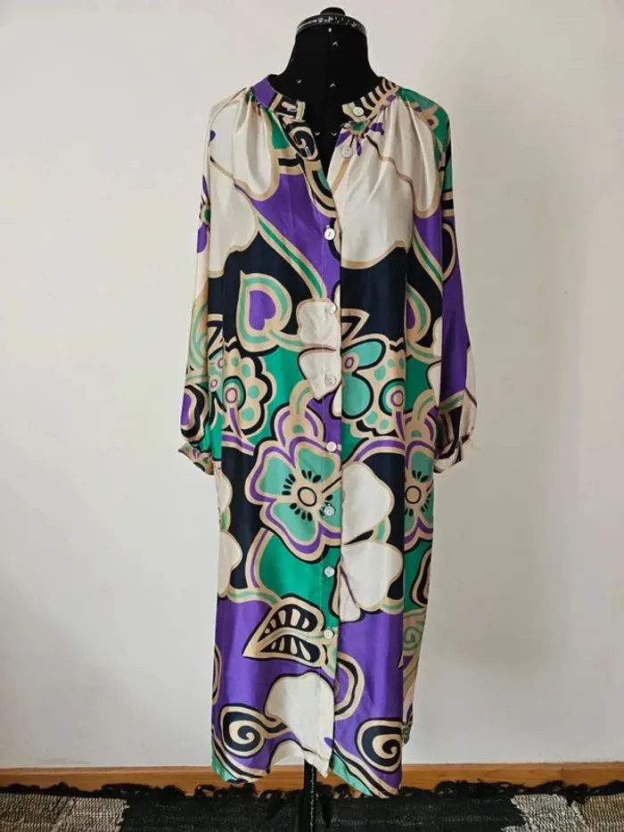 Scarlet Roos - Robe Longue Fluide Motif Rétro - Taille M - Excellent État