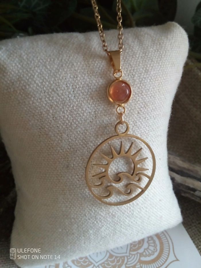Collier vague de la vie, pierre du soleil + carte - photo numéro 2