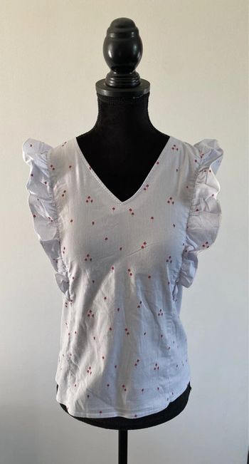 Blouse tee shirt Camaieu bleu à rayures avec froufrou taille 36