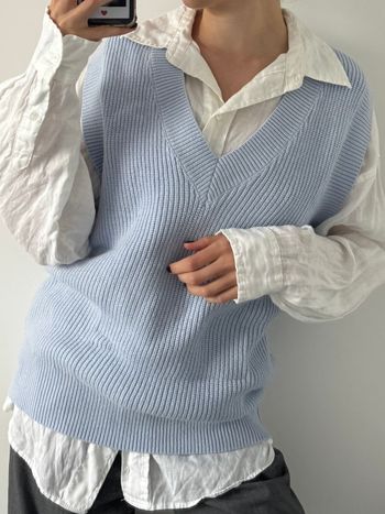Pull sans manches en maille côtelée bleu Jennyfer