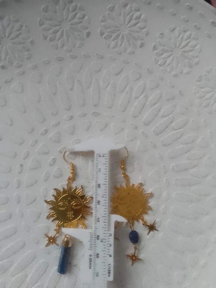 Boucles d'oreilles soleils bohèmes pierres naturelles - photo numéro 2