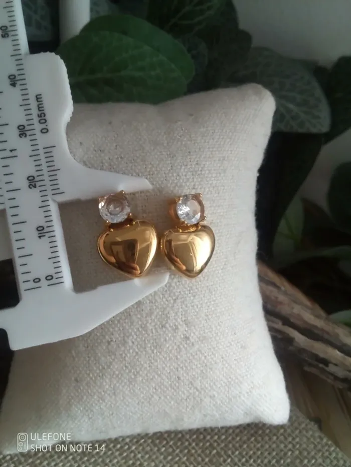 Boucles d'oreilles bohèmes coeurs zircons - photo numéro 2