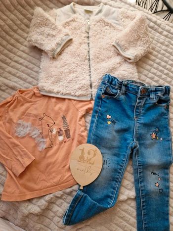Ensemble veste t-shirt et jean beige bébé fille Tao