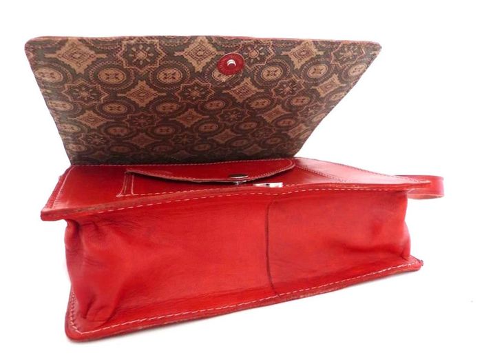 Sac bandoulière NEUF cuir pleine fleur tannage naturel rouge & laine Kilim Besace Ethnique - photo numéro 6