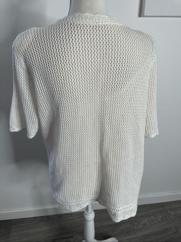 Cardigan en crochet tricot blanc crème Vintage T46 3XL - photo numéro 5