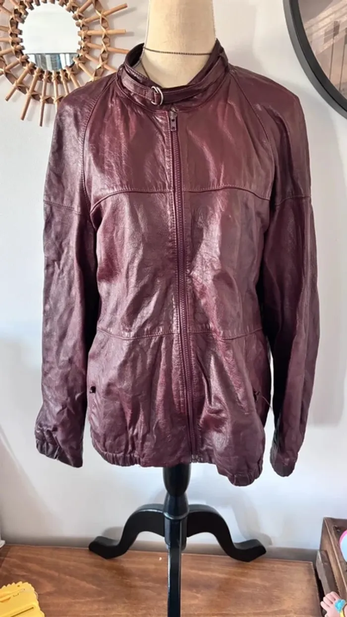 💕 veste en cuir bordeaux taille 48 #nouvellesgaleries