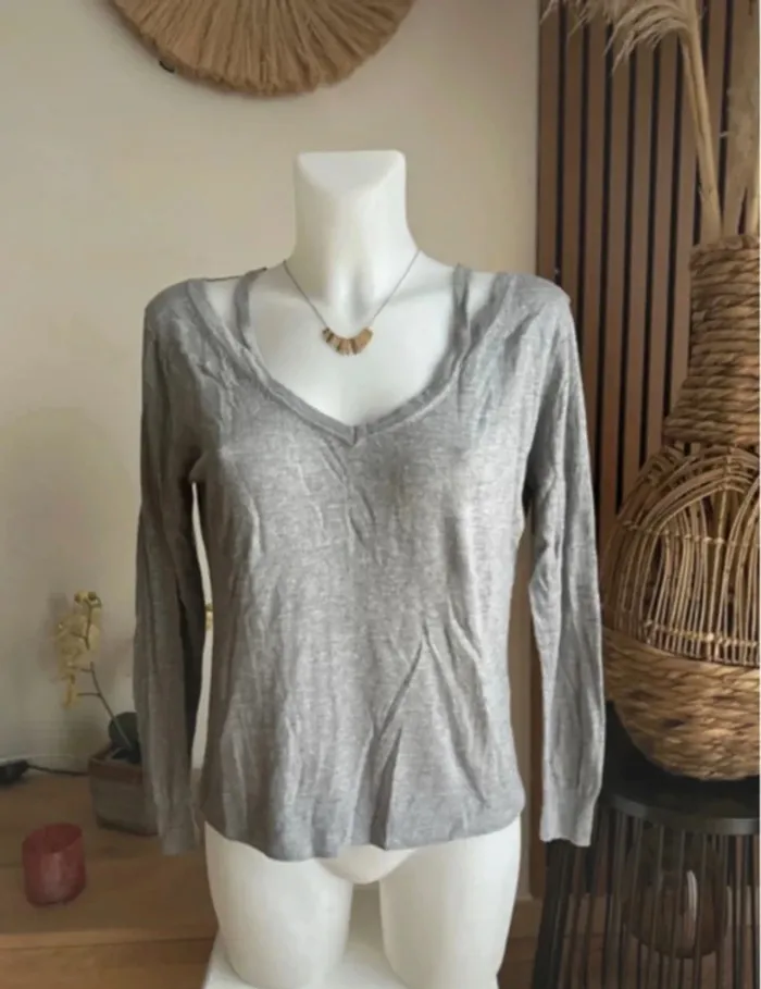 Pull gris soie et cachemire