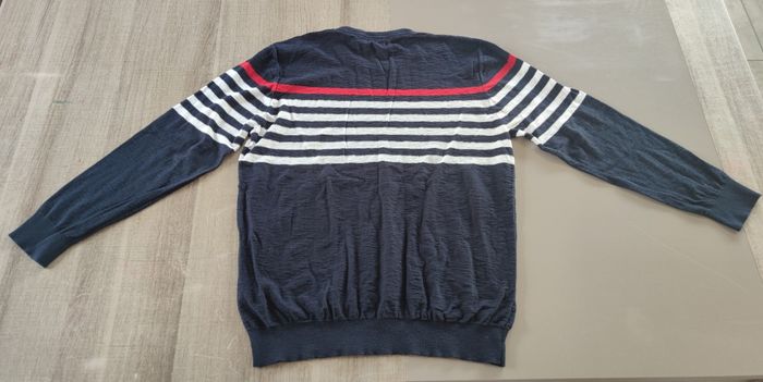 Pull homme XXL Tissaia bleu marine blanc rouge – 100 % coton – très bon état - photo numéro 5